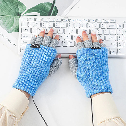 Heated Wool Gloves USB Fingerless