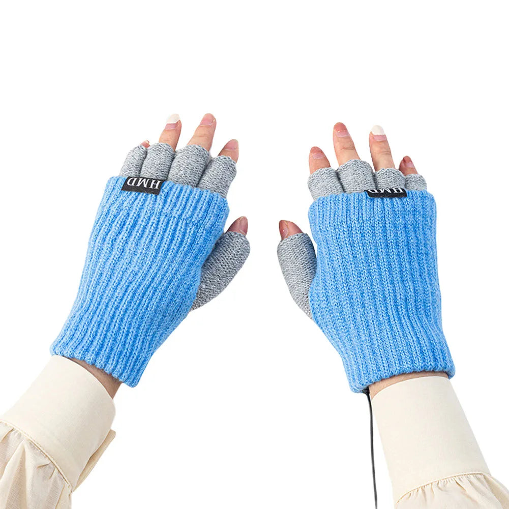 Heated Wool Gloves USB Fingerless