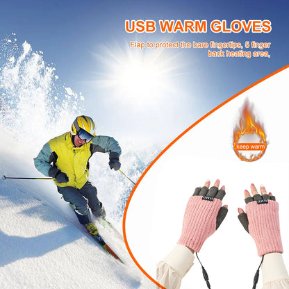 Heated Wool Gloves USB Fingerless