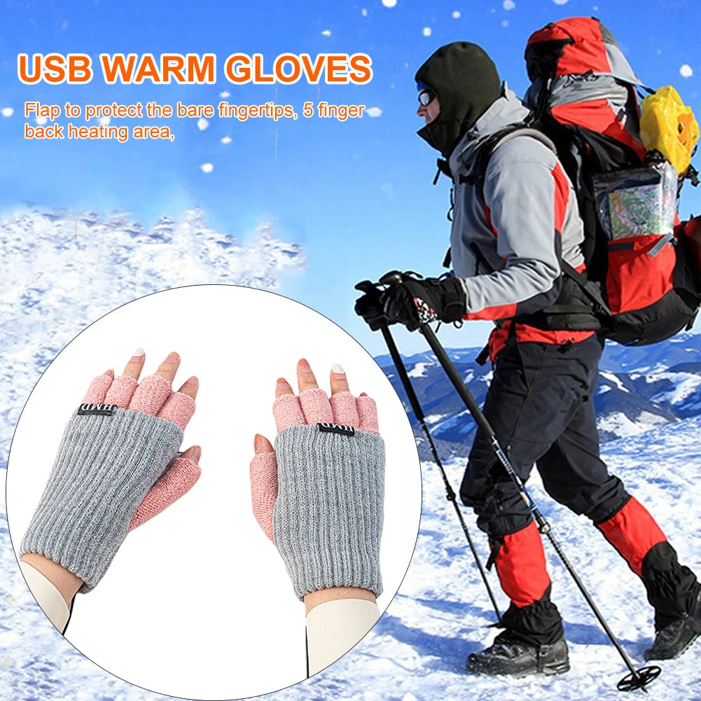 Heated Wool Gloves USB Fingerless