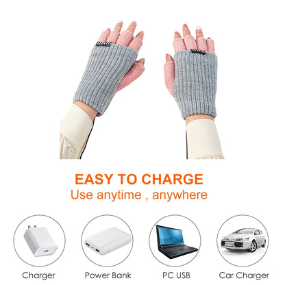 Heated Wool Gloves USB Fingerless