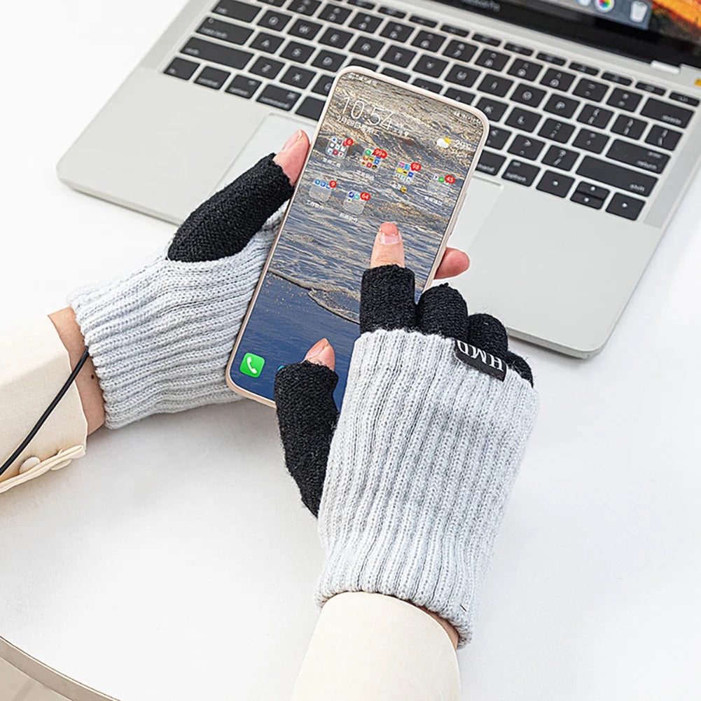 Heated Wool Gloves USB Fingerless